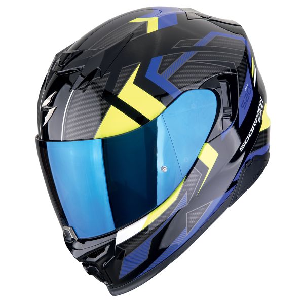Scorpion Exo 520 Evo Air Sensus Blue Yellow Fluo + Kit bluetooth Exo-Com Link-1
