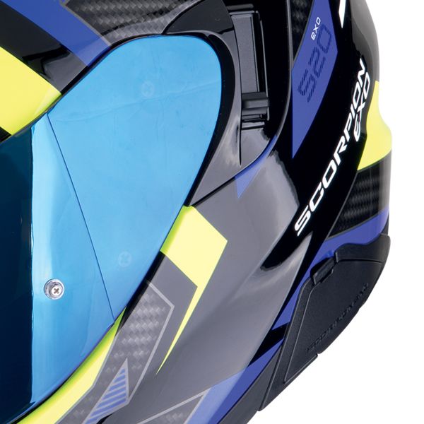 Scorpion Exo 520 Evo Air Sensus Blue Yellow Fluo + Kit bluetooth Exo-Com Link-1