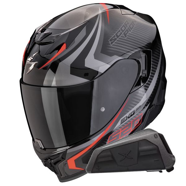 Integral Scorpion Exo 520 Evo Air Terra Black Silver Red + Kit bluetooth Exo-Com Link-1