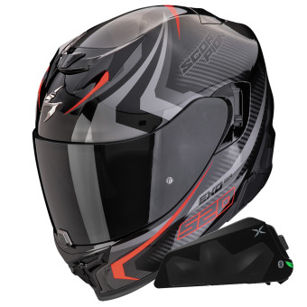 Integral Scorpion Exo 520 Evo Air Terra Black Silver Red + Kit bluetooth Exo-Com Link-1C