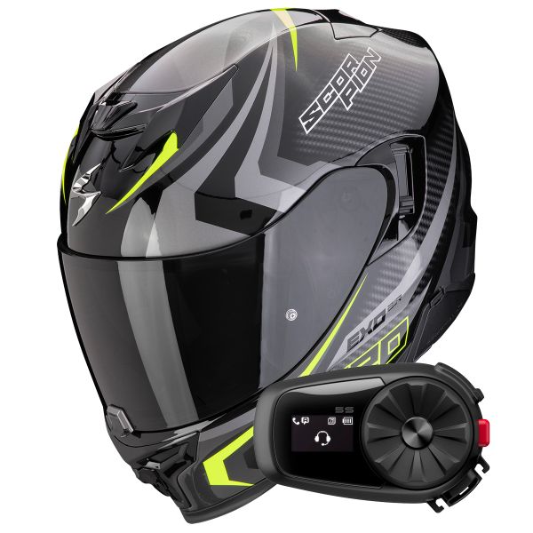 Integral Scorpion Exo 520 Evo Air Terra Black Silver Yellow Fluo + Kit Bluetooth 5S Solo