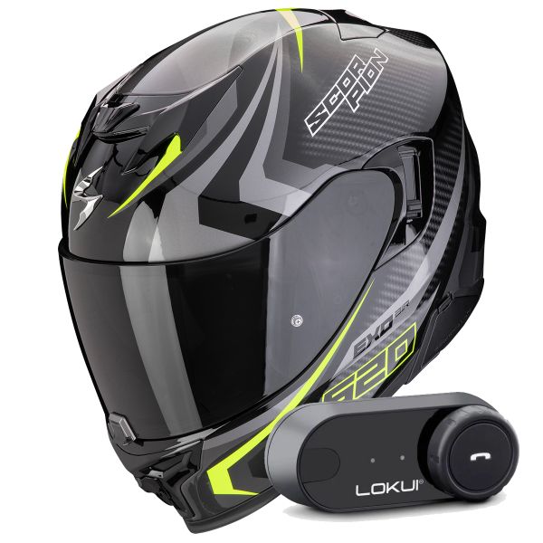 Integral Scorpion Exo 520 Evo Air Terra Black Silver Yellow Fluo + Kit Bluetooth Lokui K30