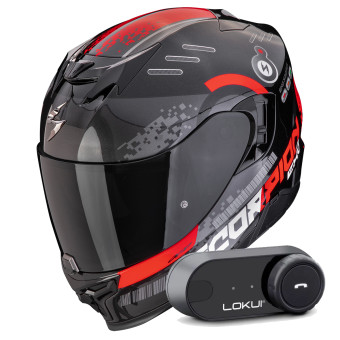 Integral Scorpion Exo 520 Evo Air Titan Black Metal Red + Kit Bluetooth Lokui K30
