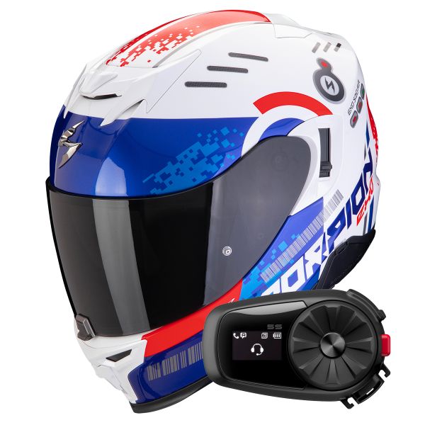 Integral Scorpion Exo 520 Evo Air Titan White Blue Red + Kit Bluetooth 5S Solo