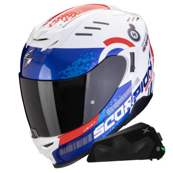 Integral Scorpion Exo 520 Evo Air Titan White Blue Red + Kit bluetooth Exo-Com Link-1C
