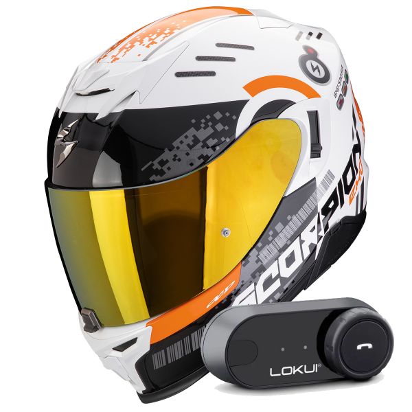 Integral Scorpion Exo 520 Evo Air Titan White Orange + Kit Bluetooth Lokui K30