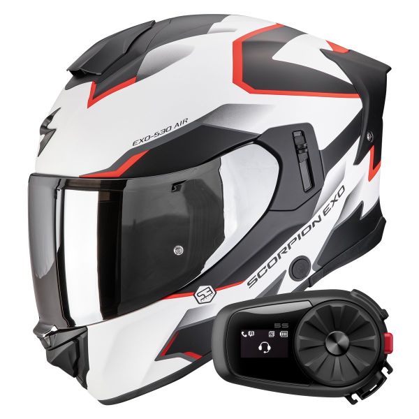 Integral Scorpion Exo 530 Air Clip Matt White Black Red + Kit Bluetooth 5S Solo