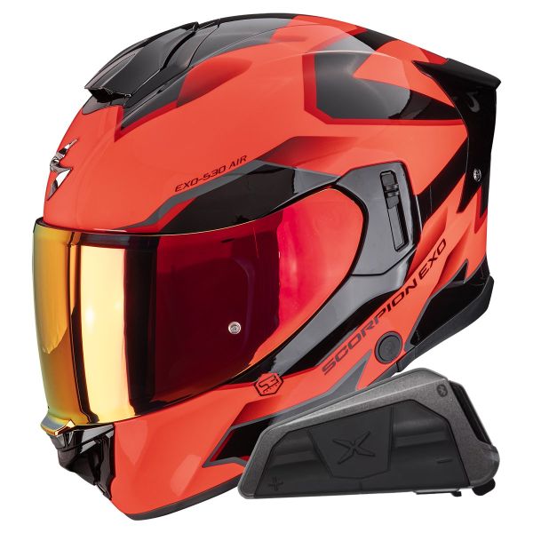 Integral Scorpion Exo 530 Air Clip Red Black + Kit bluetooth Exo-Com Link-1