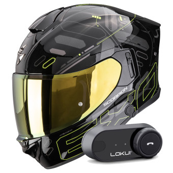 Integral Scorpion Exo 530 Air Fond Black Neon Yellow + Kit Bluetooth Lokui K30