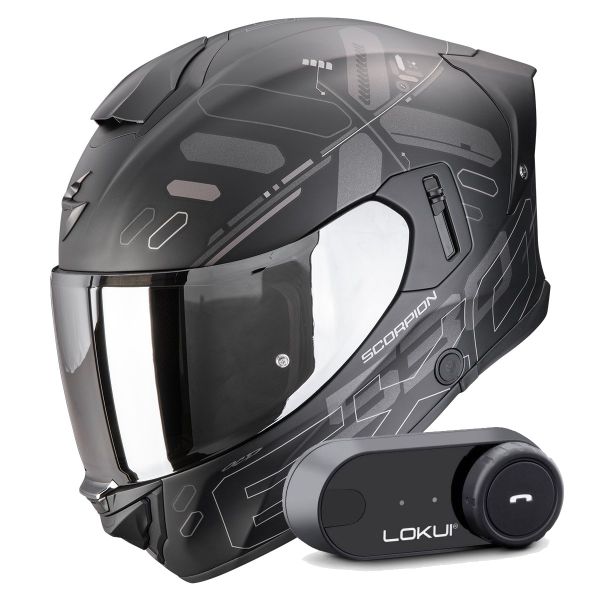 Integral Scorpion Exo 530 Air Fond Matt Black Silver + Kit Bluetooth Lokui K30