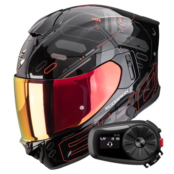 Integral Scorpion Exo 530 Air Fond Metal Black Red + Kit Bluetooth 5S Solo