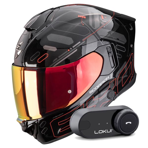 Integral Scorpion Exo 530 Air Fond Metal Black Red + Kit Bluetooth Lokui K30