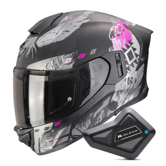 Casque Integral Scorpion Exo 530 Air Hadji Matt Black Pink + Kit Bluetooth BT Mini Casque Integral Scorpion Exo 530 Air Hadji Matt Black Pink + Kit Bluetooth BT Mini