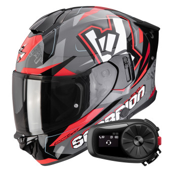 Casque Integral Scorpion Exo 530 Air Rok Grey Black Red + Kit Bluetooth 5S Solo Casque Integral Scorpion Exo 530 Air Rok Grey Black Red + Kit Bluetooth 5S Solo