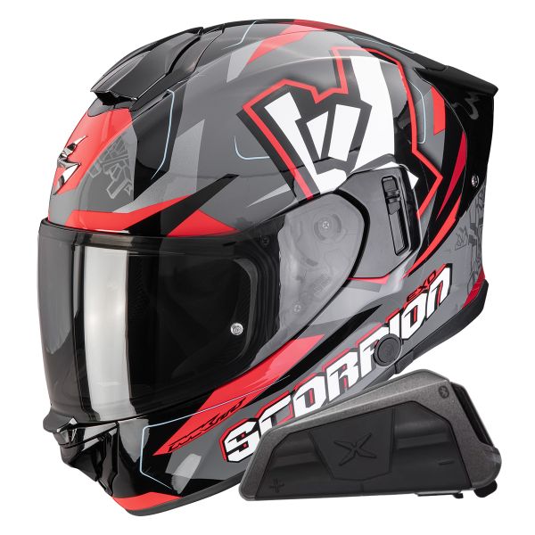 Integral Scorpion Exo 530 Air Rok Grey Black Red + Kit bluetooth Exo-Com Link-1