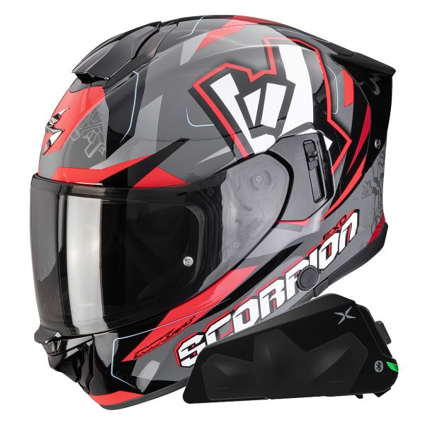 Integral Scorpion Exo 530 Air Rok Grey Black Red + Kit bluetooth Exo-Com Link-1C