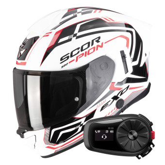 Casque Integral Scorpion Exo 530 Air Slope White Black Red + Kit Bluetooth 5S Solo Casque Integral Scorpion Exo 530 Air Slope White Black Red + Kit Bluetooth 5S Solo