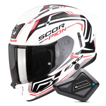 Casque Integral Scorpion Exo 530 Air Slope White Black Red + Kit Bluetooth BT Mini Casque Integral Scorpion Exo 530 Air Slope White Black Red + Kit Bluetooth BT Mini