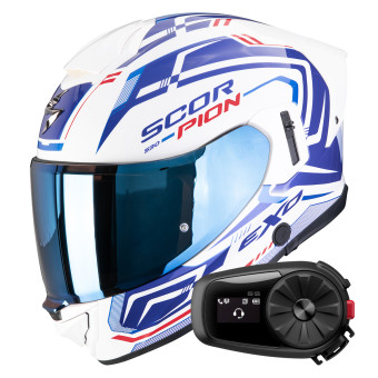 Casque Integral Scorpion Exo 530 Air Slope White Blue Red + Kit Bluetooth 5S Solo Casque Integral Scorpion Exo 530 Air Slope White Blue Red + Kit Bluetooth 5S Solo
