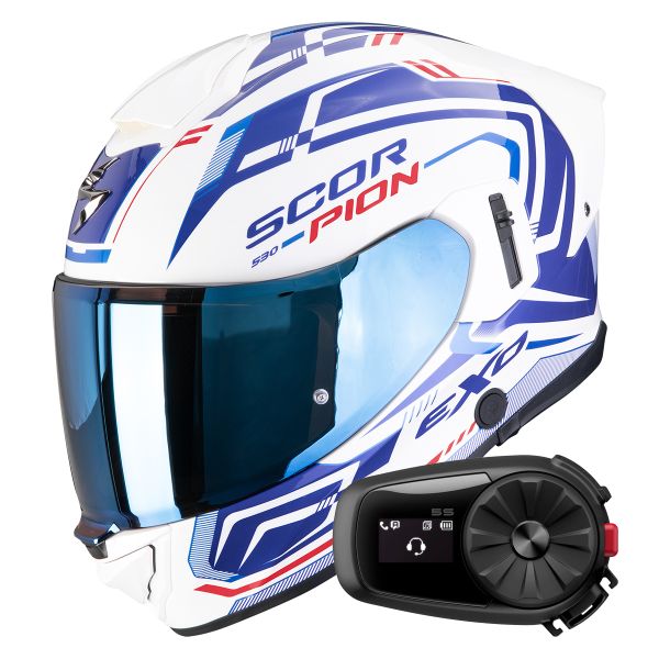 Integral Scorpion Exo 530 Air Slope White Blue Red + Kit Bluetooth 5S Solo