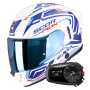 Casque Integral Scorpion Exo 530 Air Slope White Blue Red + Kit Bluetooth 5S Solo