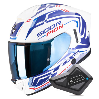 Casque Integral Scorpion Exo 530 Air Slope White Blue Red + Kit Bluetooth BT Mini Casque Integral Scorpion Exo 530 Air Slope White Blue Red + Kit Bluetooth BT Mini