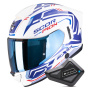 Casque Integral Scorpion Exo 530 Air Slope White Blue Red + Kit Bluetooth BT Mini