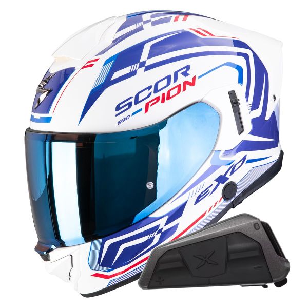 Integral Scorpion Exo 530 Air Slope White Blue Red + Kit bluetooth Exo-Com Link-1