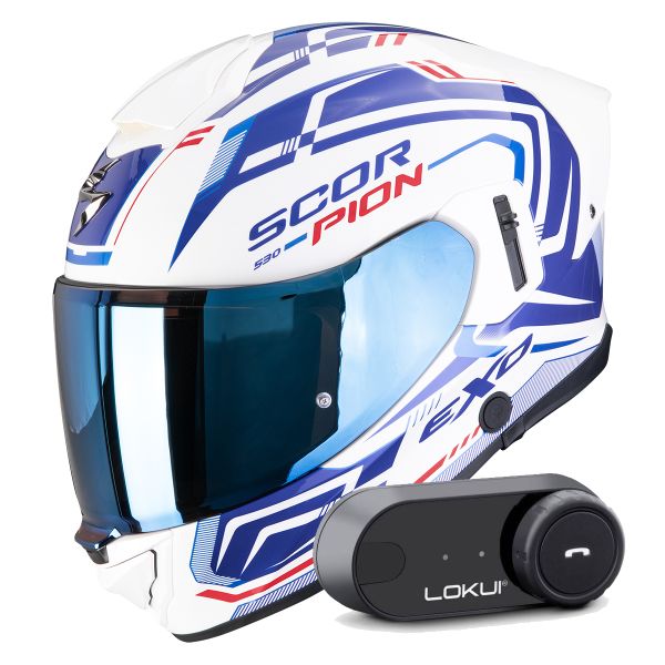 Integral Scorpion Exo 530 Air Slope White Blue Red + Kit Bluetooth Lokui K30