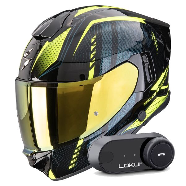 Integral Scorpion Exo 530 Air Theras Black Neon Yellow + Kit Bluetooth Lokui K30