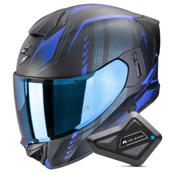 Casque Integral Scorpion Exo 530 Air Theras Matt Black Blue + Kit Bluetooth BT Mini Casque Integral Scorpion Exo 530 Air Theras Matt Black Blue + Kit Bluetooth BT Mini