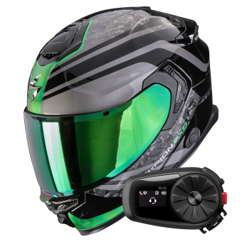 Casque Integral Scorpion Exo GT SP Air Arten Black Green + Kit Bluetooth 5S Solo Casque Integral Scorpion Exo GT SP Air Arten Black Green + Kit Bluetooth 5S Solo