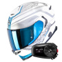 Casque Integral Scorpion Exo GT SP Air Arten White Blue + Kit Bluetooth 5S Solo