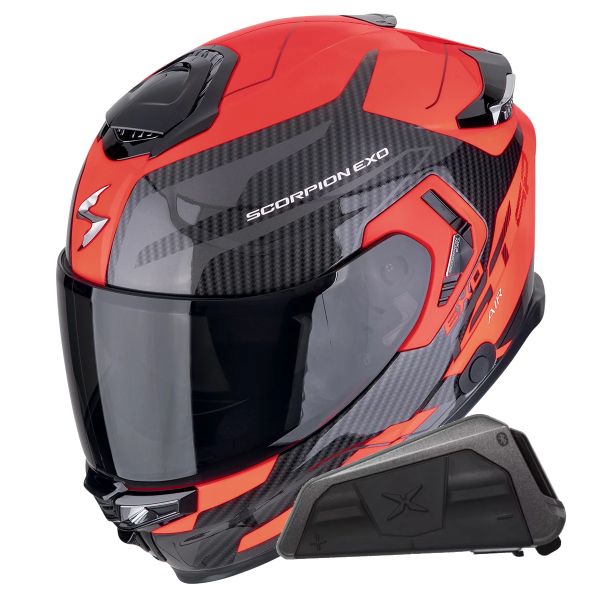 Integral Scorpion Exo GT SP Air Flex Black Red Fluo + Kit bluetooth Exo-Com Link-1