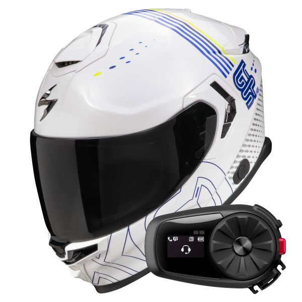 Integral Scorpion Exo GT SP Air Techlane White Blue Yellow fluo + Kit Bluetooth 5S Solo