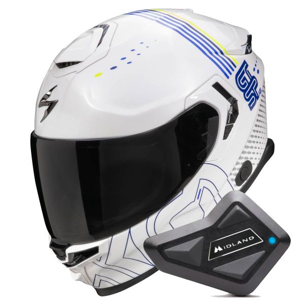 Integral Scorpion Exo GT SP Air Techlane White Blue Yellow fluo + Kit Bluetooth BT Mini