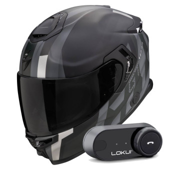Integral Scorpion Exo GT SP Air Touradven Black Mat Silver + Kit Bluetooth Lokui K30