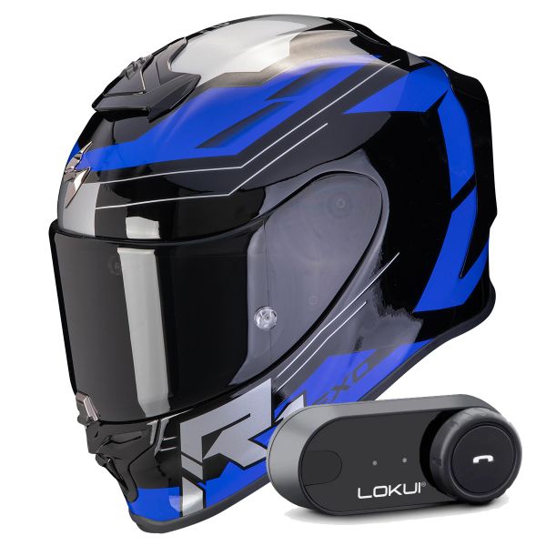 Integral Scorpion Exo R1 Evo Air Blaze Black Blue + Kit Bluetooth Lokui K30