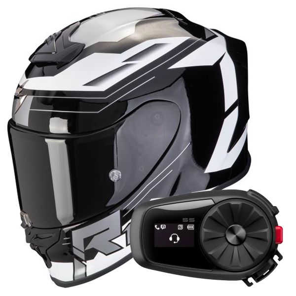 Integral Scorpion Exo R1 Evo Air Blaze Black White + Kit Bluetooth 5S Solo