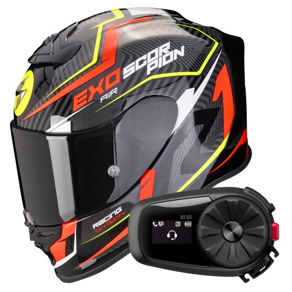 Integral Scorpion Exo R1 Evo Air Coup Black Red Yellow Fluo + Kit Bluetooth 5S Solo