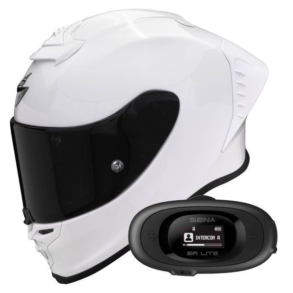 Integral Scorpion Exo R1 Evo Air FIM Racing Solid Pearl White + Kit bluetooth 5R Lite Solo