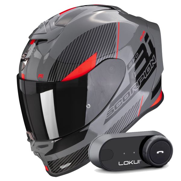 Integral Scorpion Exo R1 Evo Air Final Grey Black Red + Kit Bluetooth Lokui K30