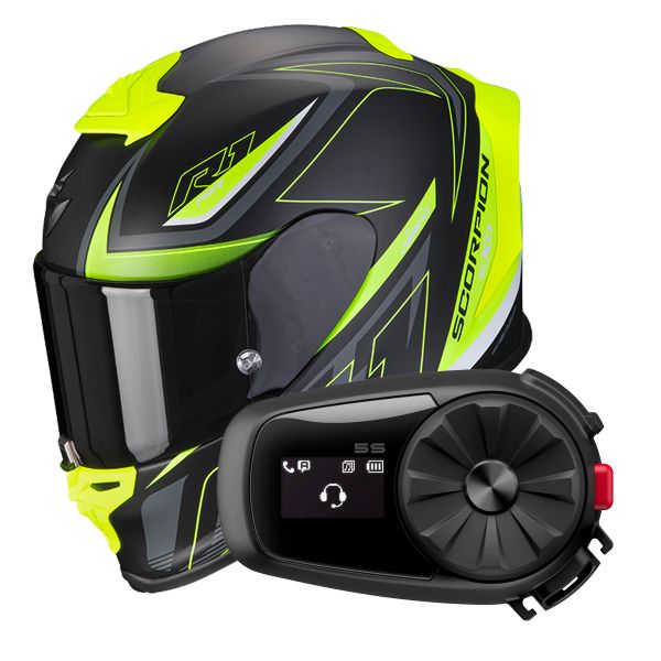 Integral Scorpion Exo R1 Evo Air Gaz Matt Black Neon Yellow + Intercom Sena 5S