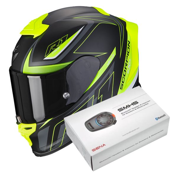 Integral Scorpion Exo R1 Evo Air Gaz Matt Black Neon Yellow + Intercom Sena SMH5