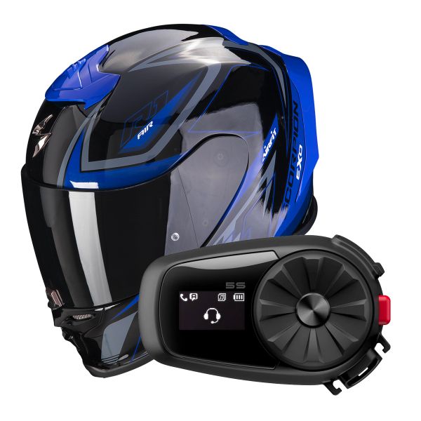 Integral Scorpion Exo R1 Evo Air Gaz Metal Black Blue + Intercom Sena 5S