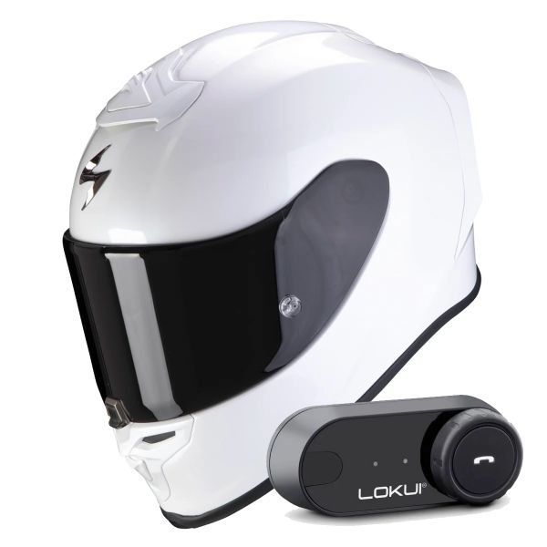 Integral Scorpion Exo R1 Evo Air Solid Pearl White + Kit Bluetooth Lokui K30