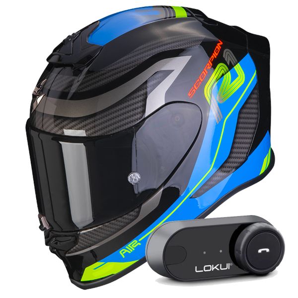 Integral Scorpion Exo R1 Evo Air Vatis Black Blue + Kit Bluetooth Lokui K30