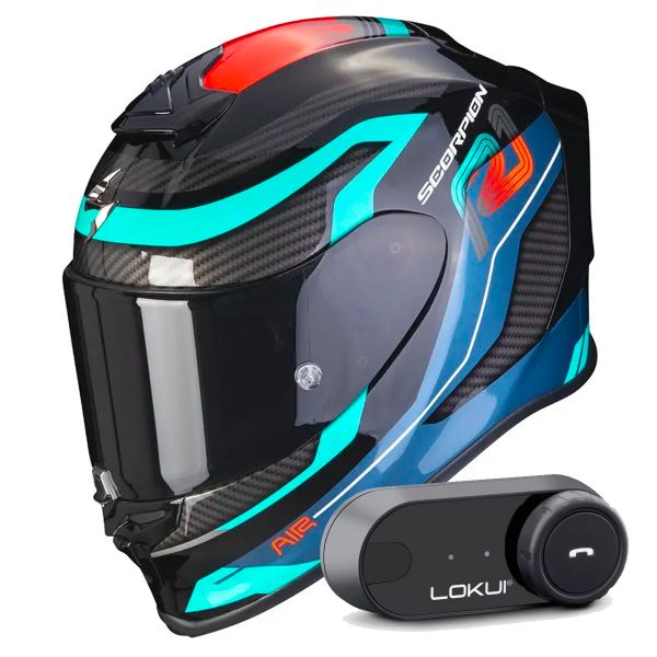 Integral Scorpion Exo R1 Evo Air Vatis Black Blue Red + Kit Bluetooth Lokui K30