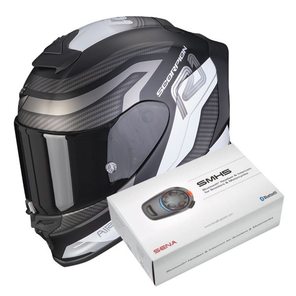 Integral Scorpion Exo R1 Evo Air Vatis Matt Black White + Intercom Sena SMH5