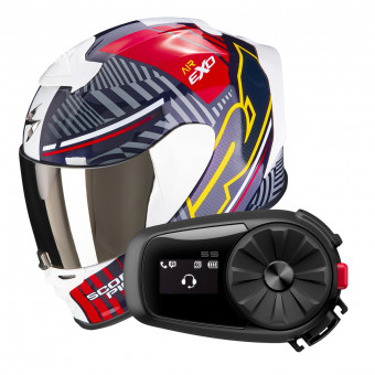 Integral Scorpion Exo R1 Evo Air Victory Red Blue Yellow + Intercom Sena 5S